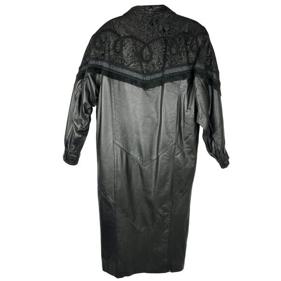 Wilsons Leather Long Trench Coat Jacket Mens Medium Black VTG Lace Suede Lined - Picture 2 of 16